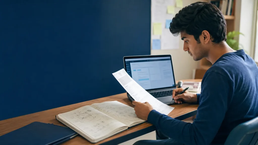 Indian fresher comparing real project notes with an AI-assisted resume draft