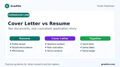 Comparison card explaining the different roles of a cover letter and resume