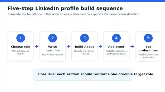 LinkedIn profile improvement workflow covering role direction, headline, About section, evidence and job preferences
