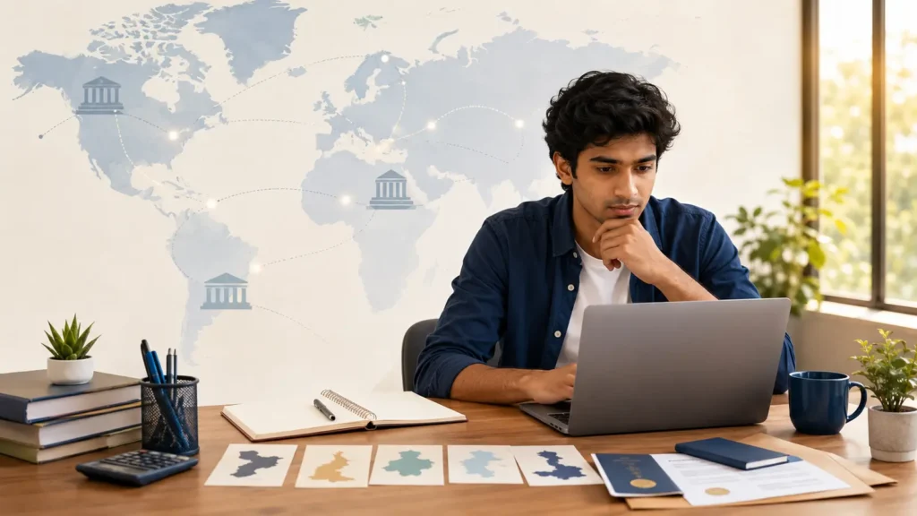 Indian student comparing international university options and study abroad trends for 2026